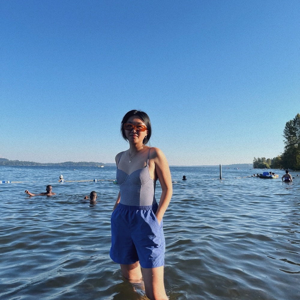 Madewell Blue and White Gingham one piece swim suit